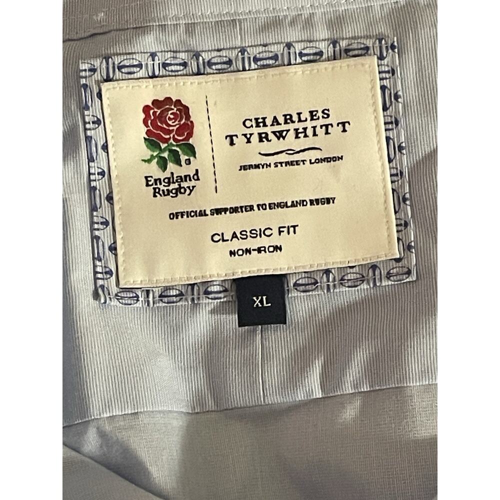 Charles Tyrwhitt England Rugby Collar Light Blue Men’s Button Down Long Sl XL